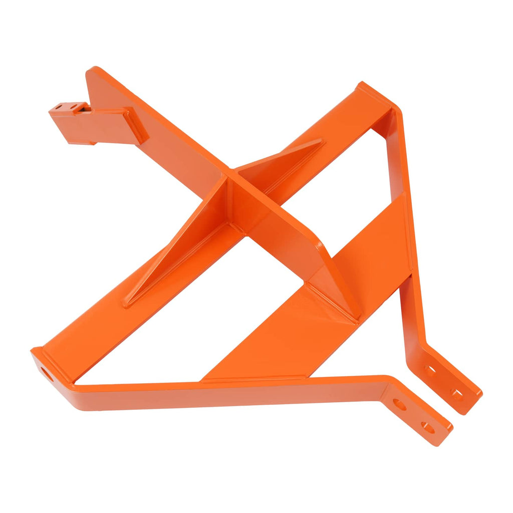 Orange steel middle buster frame with reinforced cross braces and hitch arms