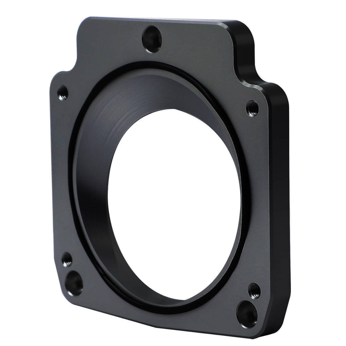 Black intake manifold throttle body spacer adapter plate with four bolt holes