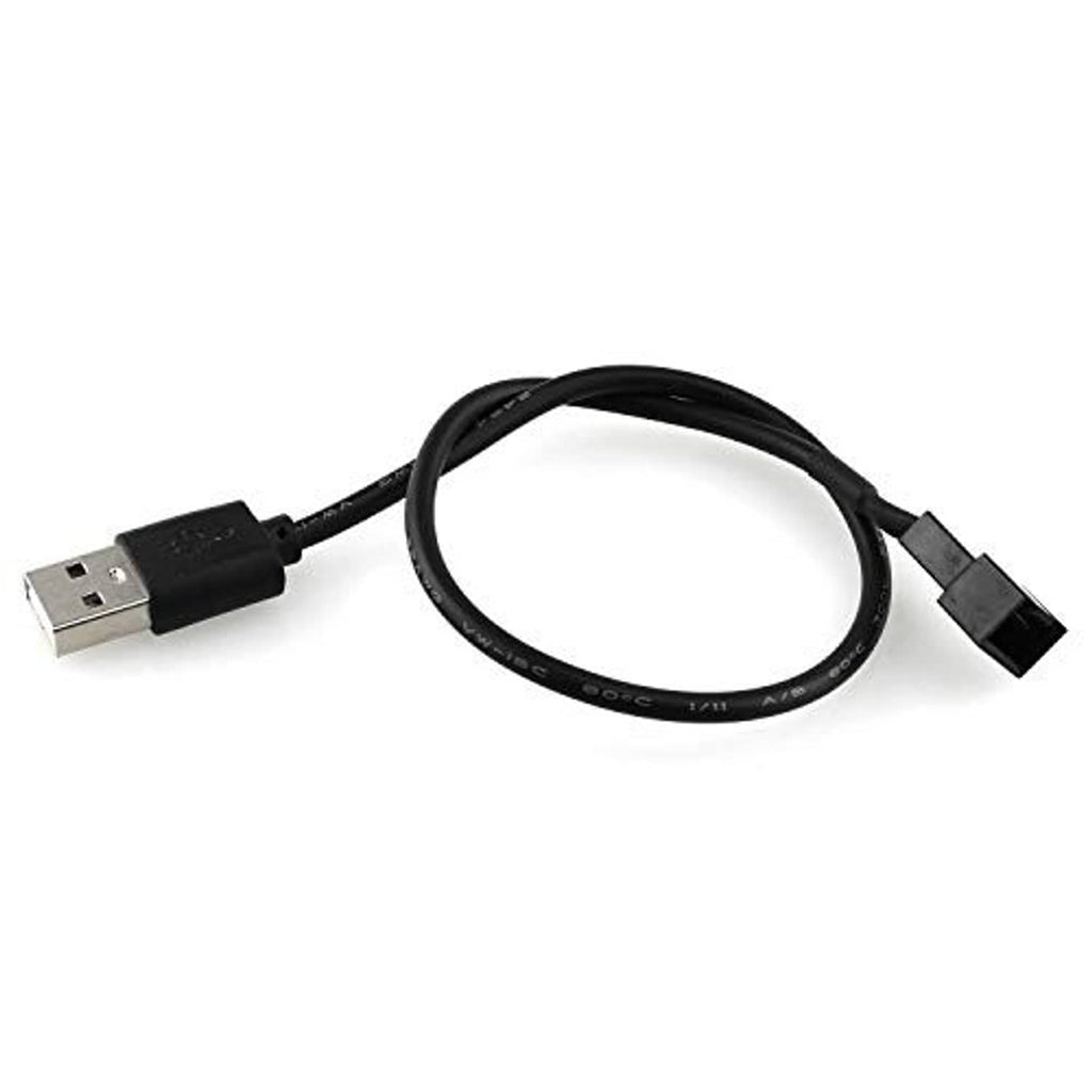 Black USB-A to 3-pin PWM fan cable with USB-A plug and 3-pin connector