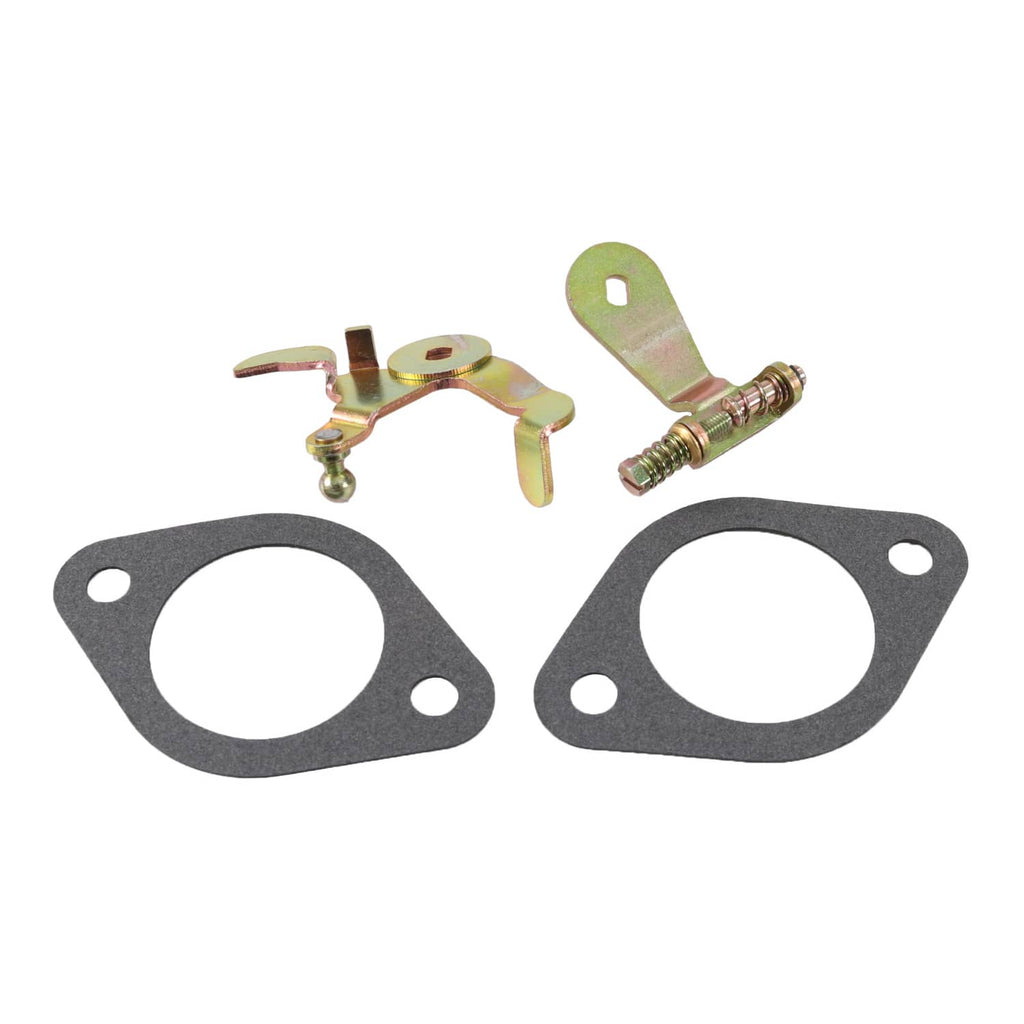 Twin-choke carburetor gasket set with mounting bracket and screws