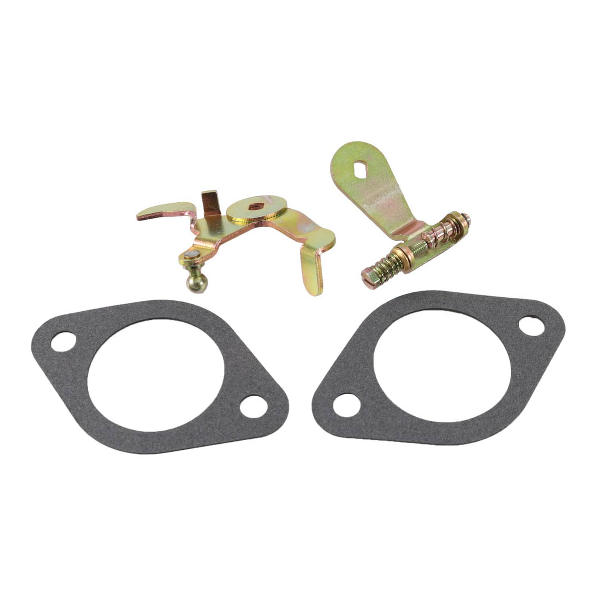 Twin-choke carburetor gasket set with mounting bracket and screws