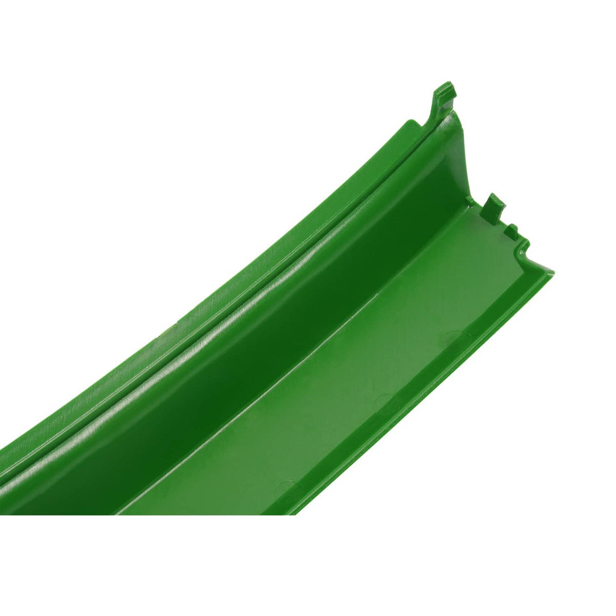 Green front bumper panel section with recessed line and mounting tabs