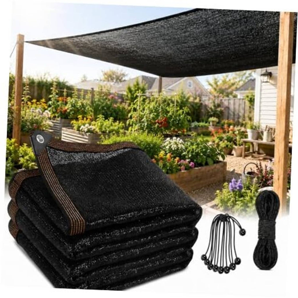 Dark gray HDPE sun shade cloth tarp with stitched edges and metal grommets