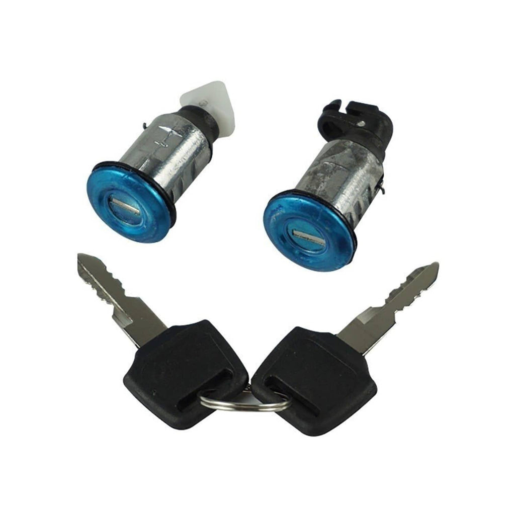 Ignition lock cylinder with two keys, blue illumination rings and metal housing