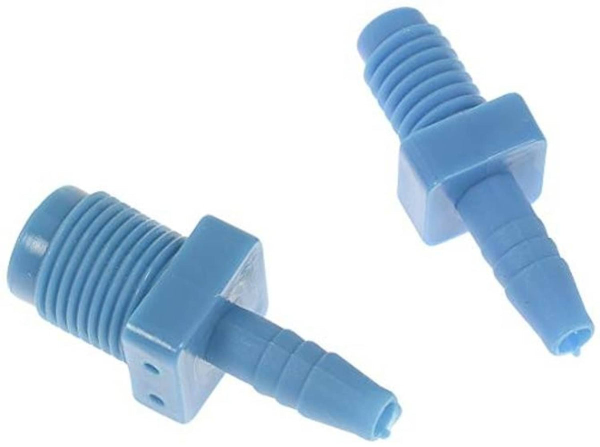 Blue bleeder fittings with threaded ends and short nozzle tips