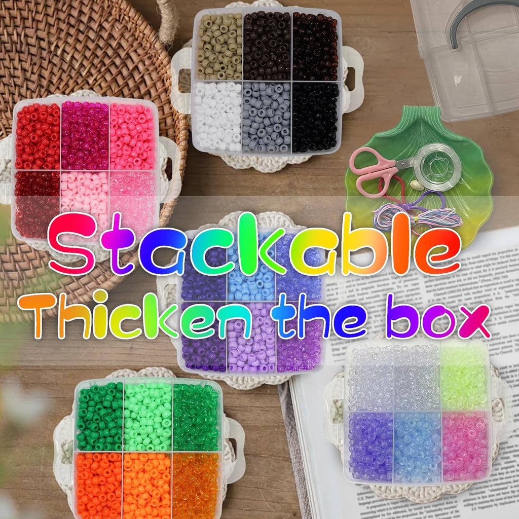 Stackable pony bead case with divided compartments in mixed colors