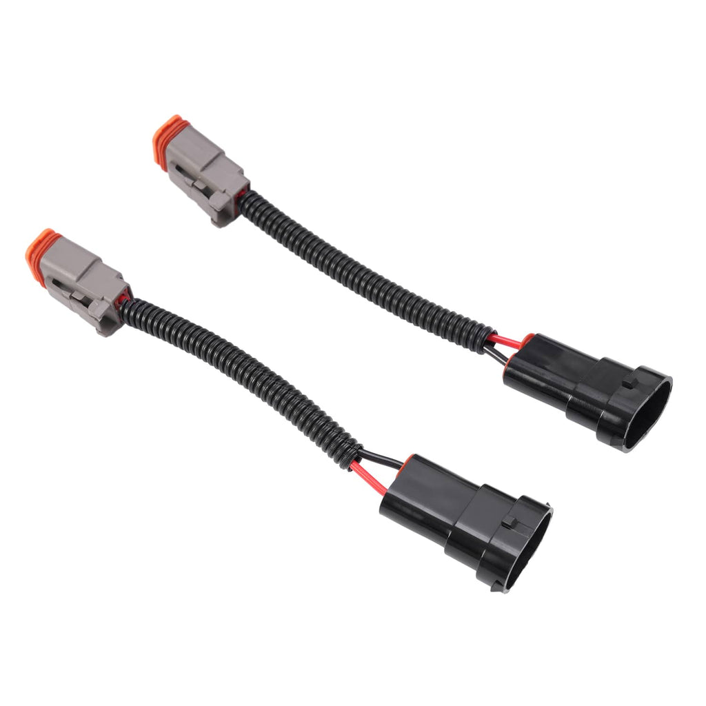 LED light wiring harness with two gray connectors and black cable with red wire accents
