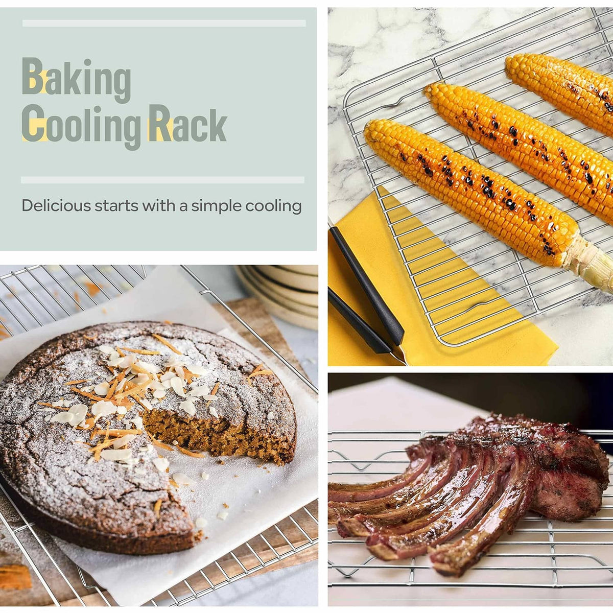 Stainless steel mini cooling rack set with wire bars for cooling rolls and bread