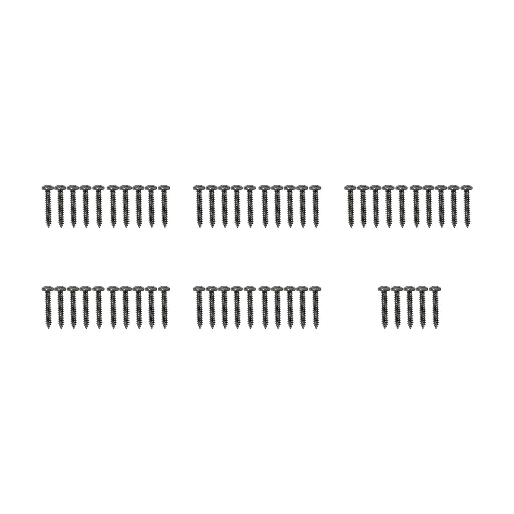 Mounting hardware screws for tinted RV window, multiple pieces in grouped layout