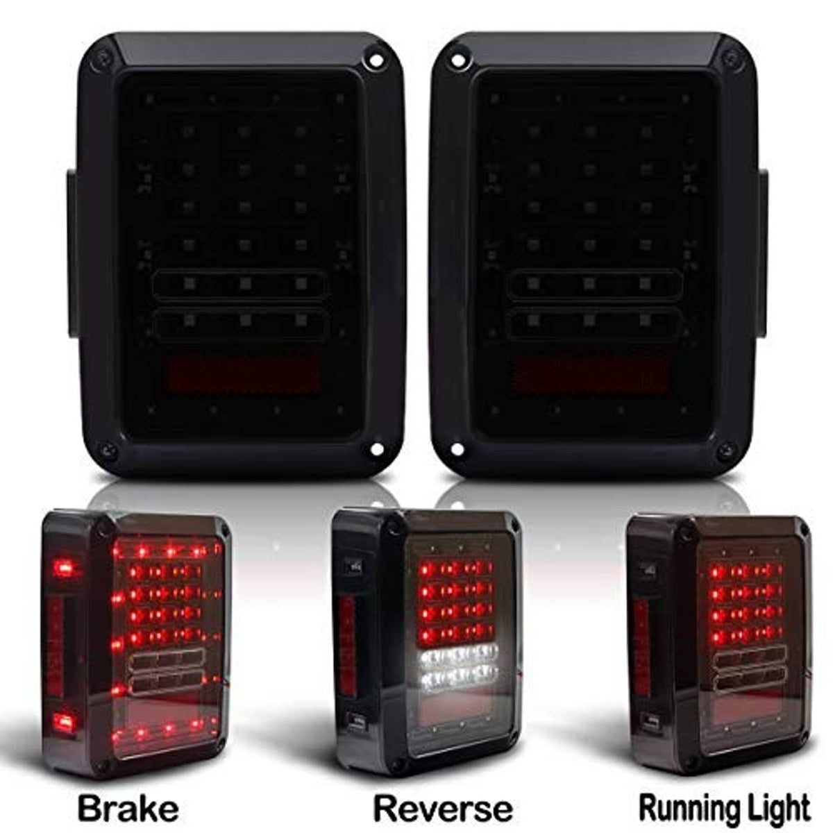 LED tail lights showing brake, reverse, and running light modes