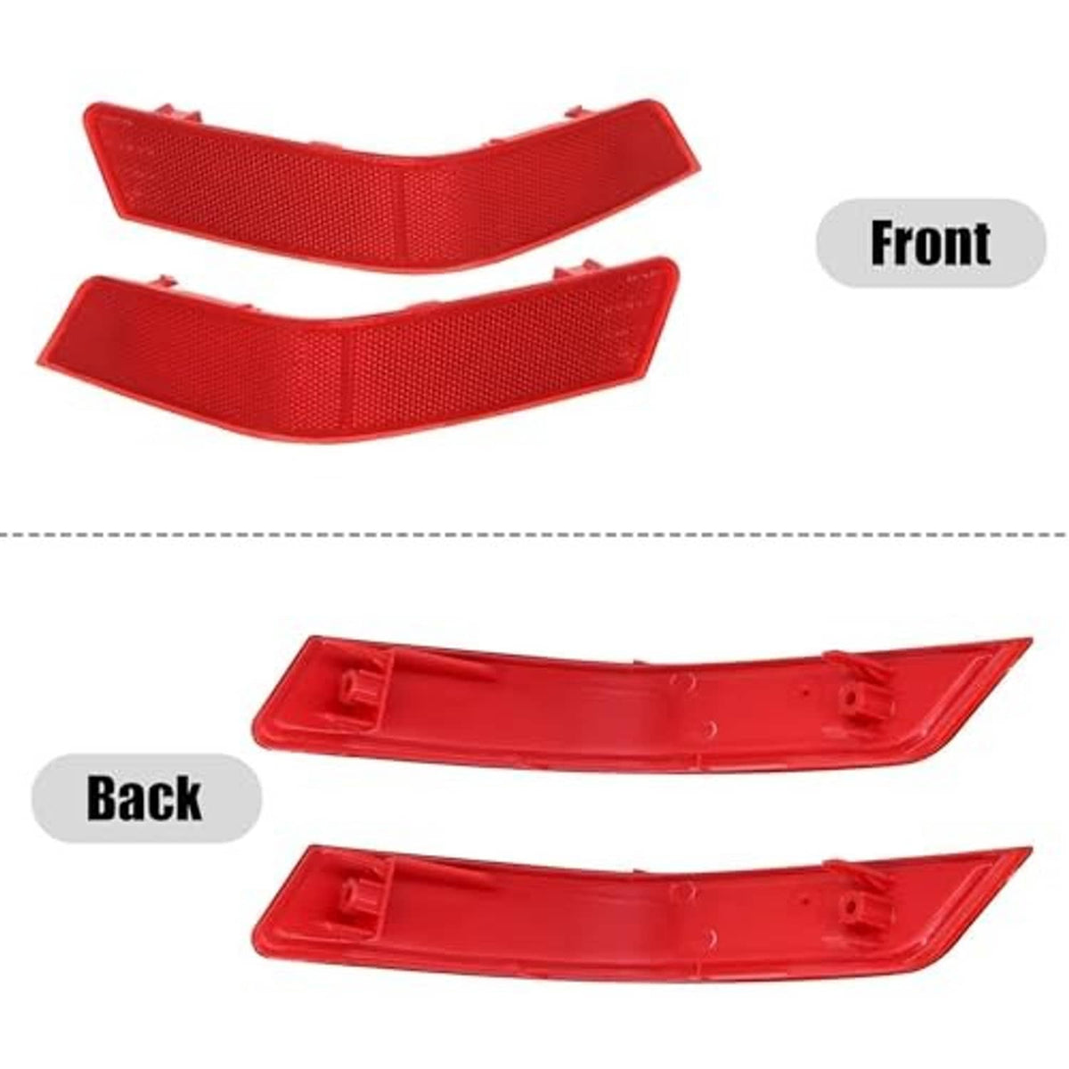Red bumper reflector inserts, curved two-piece set for front and rear