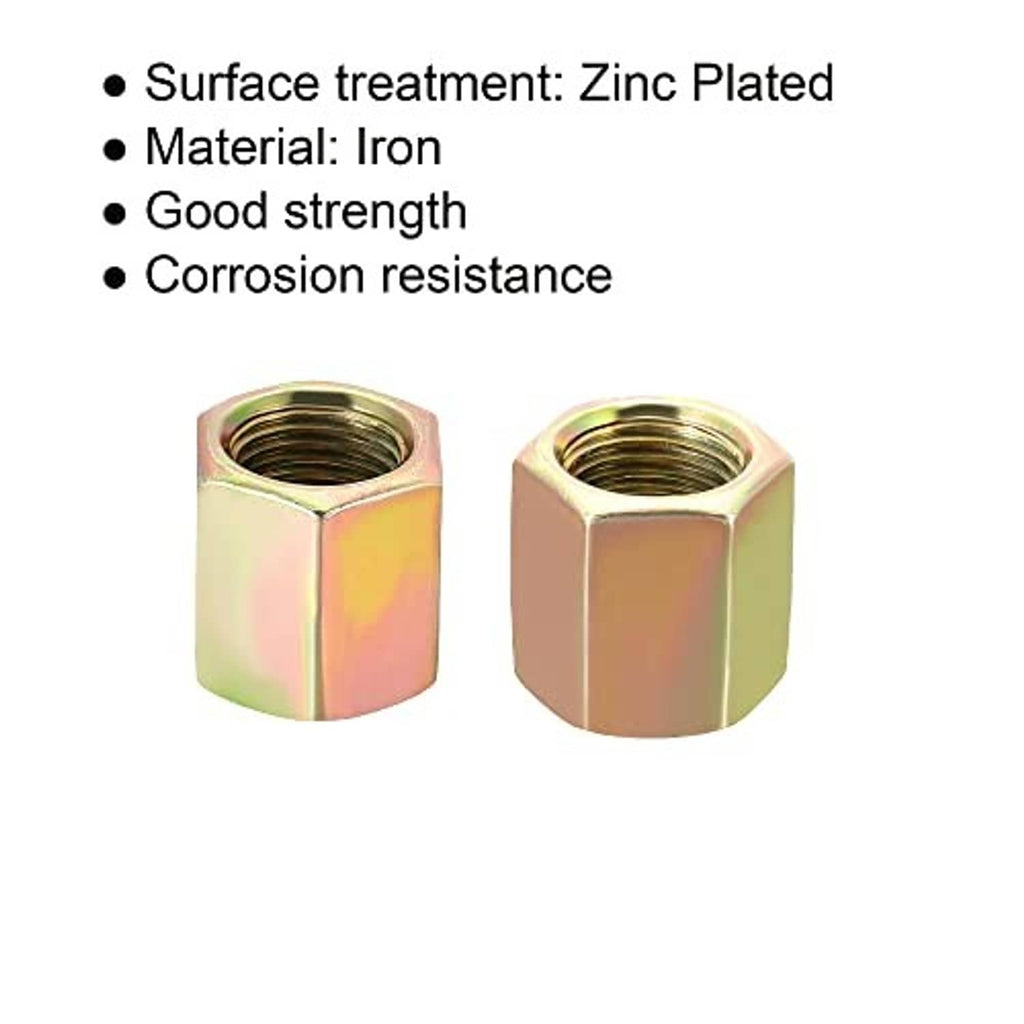 Zinc-plated hex coupling nuts (iron) showing internal thread; corrosion-resistant