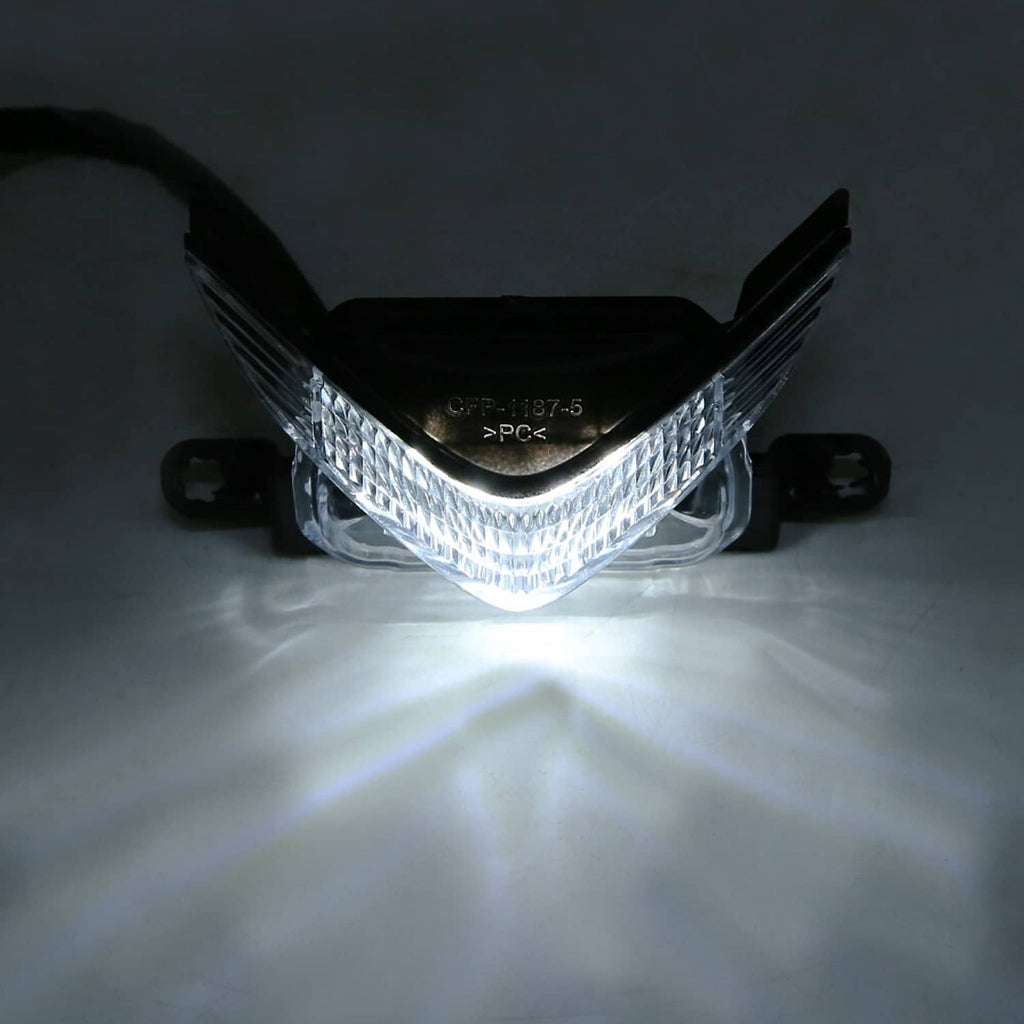 Front upper headlight lamp assembly glowing white LED light with clear lens