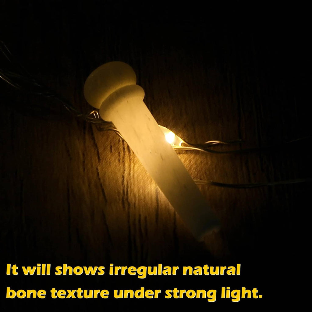 Natural bone-look guitar bridge pin with iridescent inlay cap in bright light