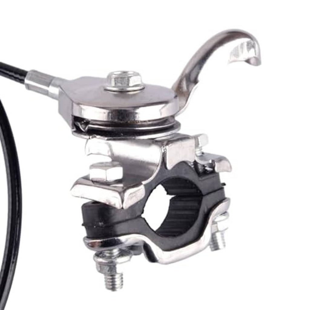 Chrome throttle lever clamp with black rubber bushing and cable connection hardware