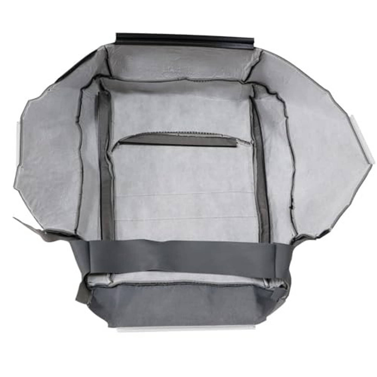 Seat bottom replacement cushion underside with elastic straps and reinforced fabric lining