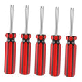 Set of 5 red-and-black tire valve core removal tools with metal stems