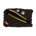 Black ZIPIT pencil case pouch with triple zippers, gold zipper teeth, and eye patches