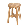 Natural acacia wood round stool with cross-braced legs and smooth top