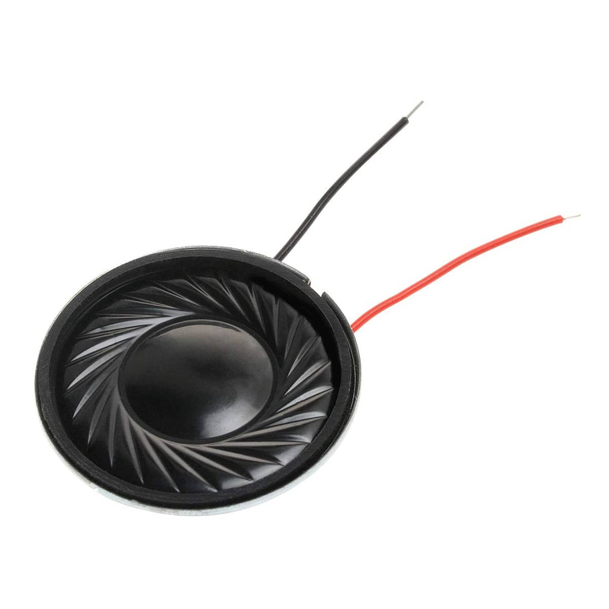 Black 28mm round micro internal speaker with red and black connecting wires