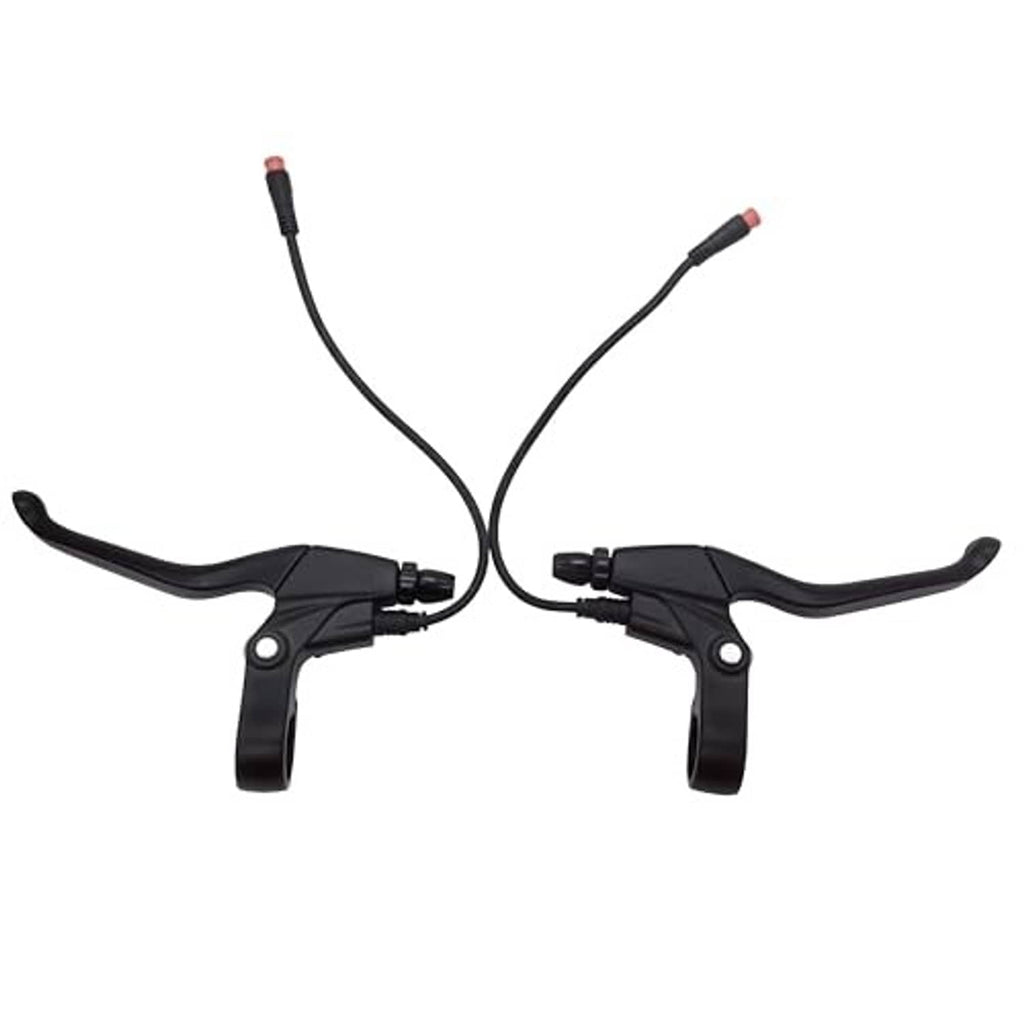 E-bike brake lever and grip set, two black levers with looped cables and red tips
