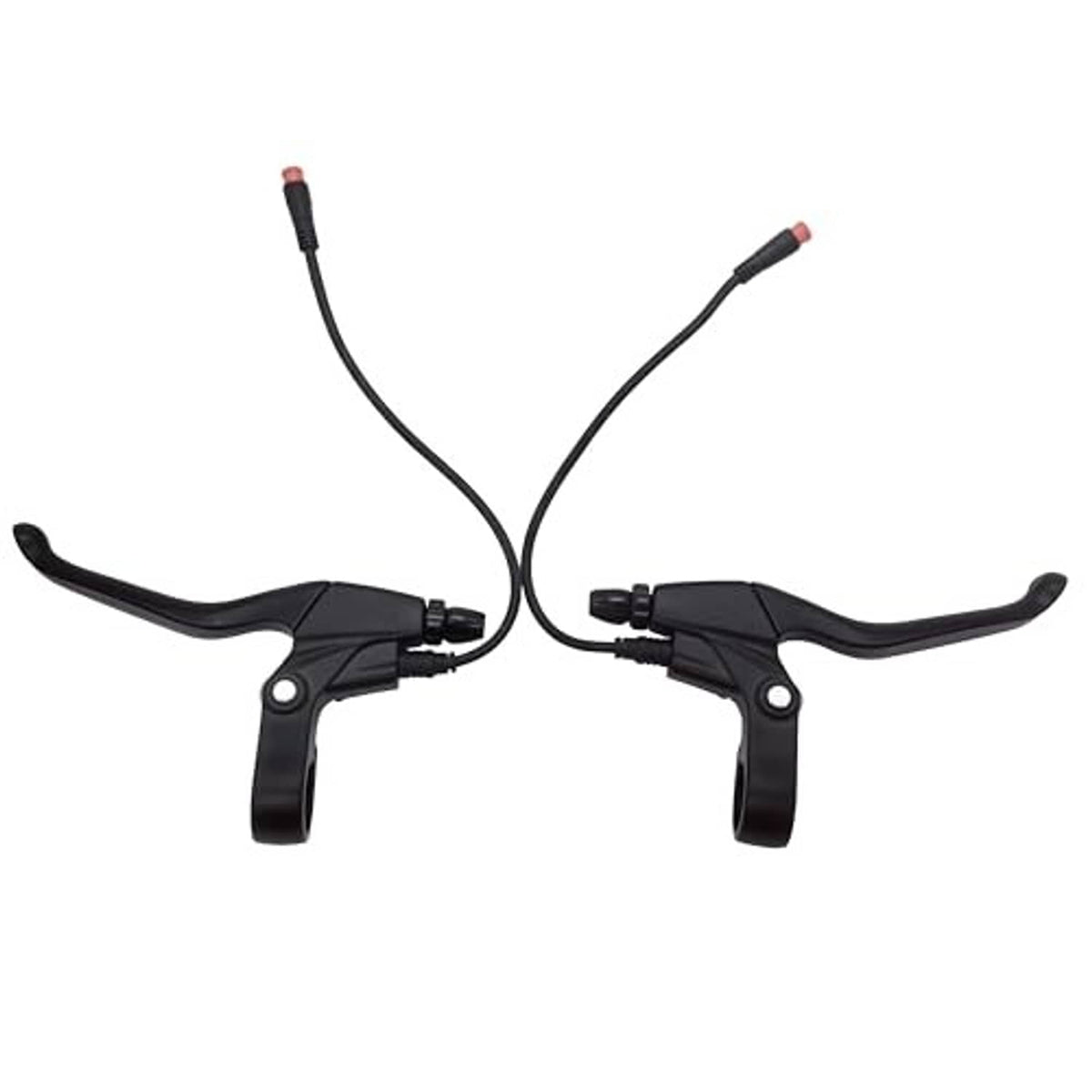 E-bike brake lever and grip set, two black levers with looped cables and red tips