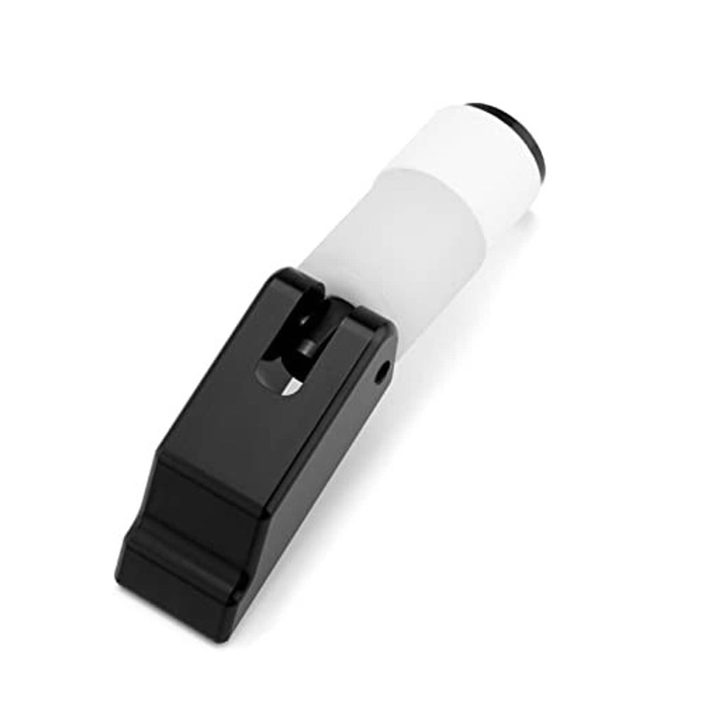 Black latch lever with mounting hole and white cylindrical housing