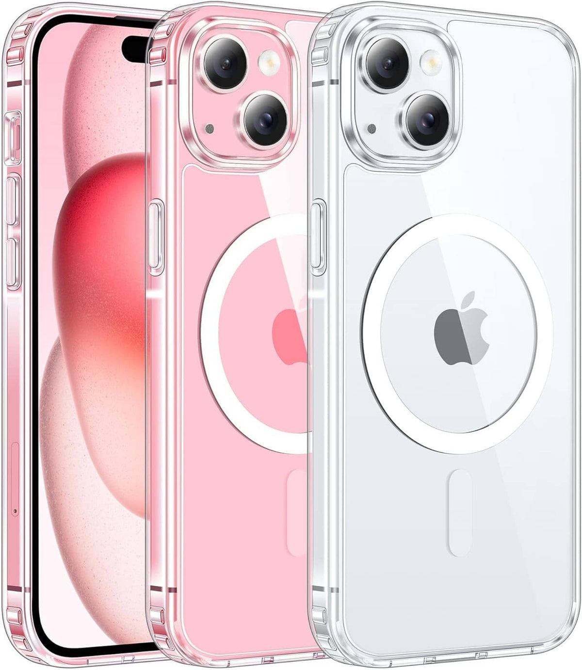 Clear magnetic iPhone 15 Plus case with camera cutouts on transparent back