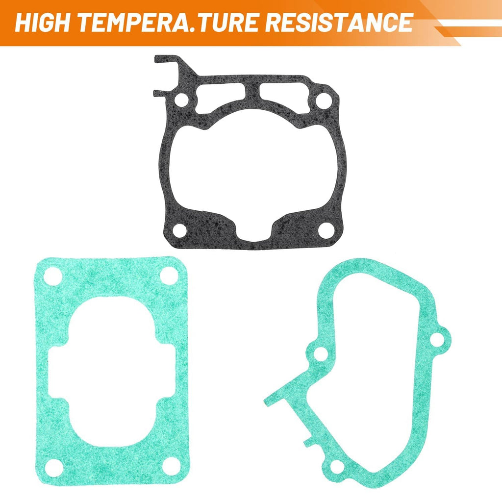 Gasket set components with black gaskets and turquoise seal plates