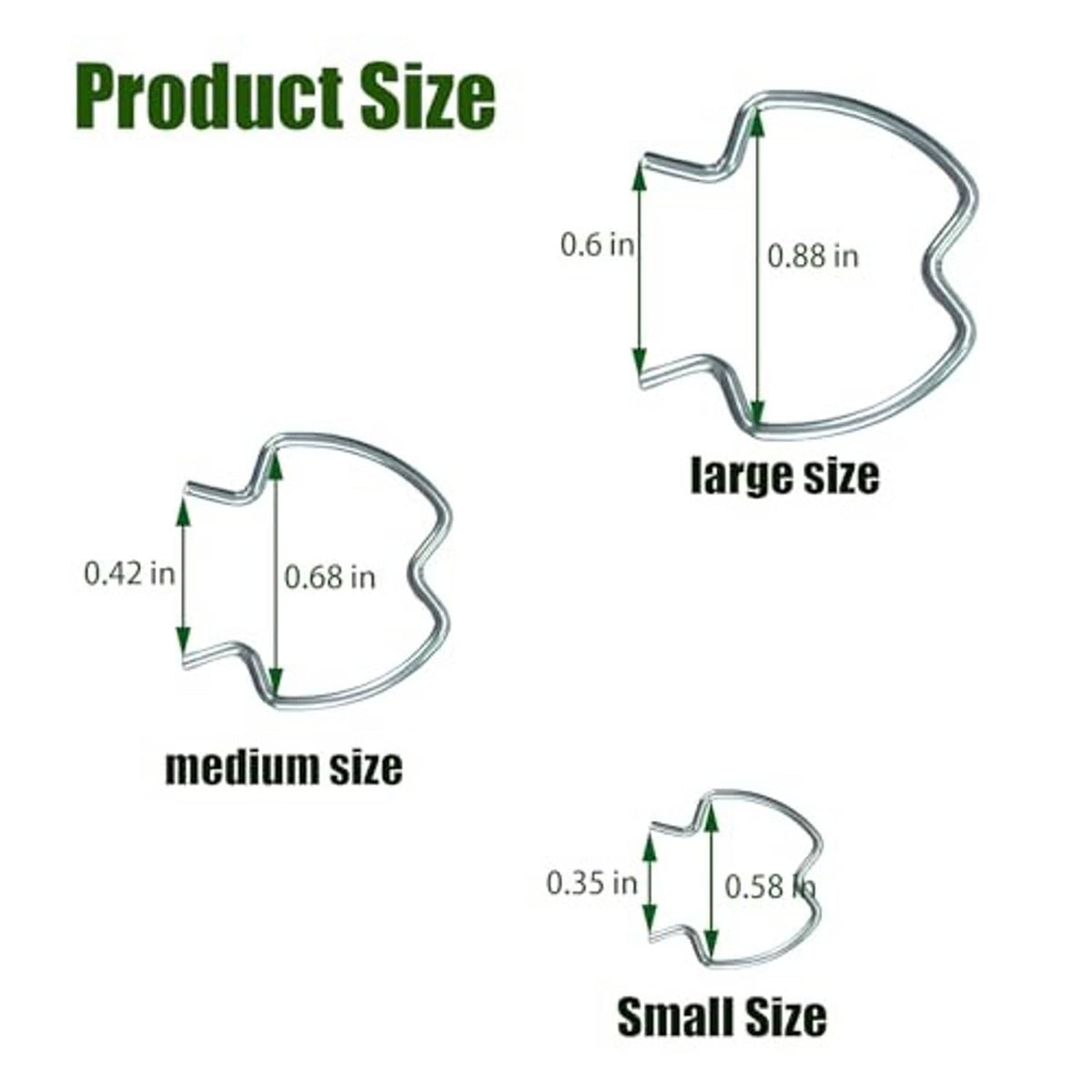 Stainless steel quick connector clips sizing chart showing large, medium, and small U-clips
