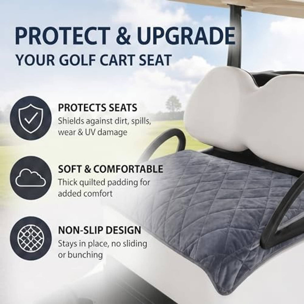 Gray quilted golf cart seat cover blanket with thick padded comfort and non-slip design