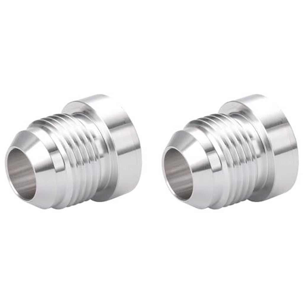 AN male flare weld-on bung adapter, silver, angled threaded connectors (2-pack)