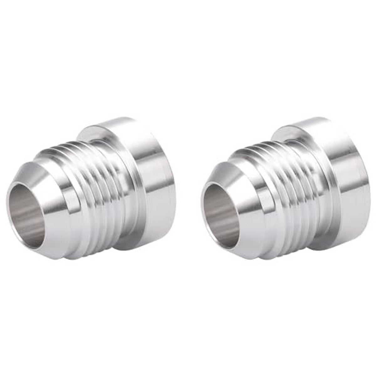 AN male flare weld-on bung adapter, silver, angled threaded connectors (2-pack)