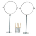 Set of 2 adjustable pipe hanger brackets with white rubber rings, galvanized rods, base plates