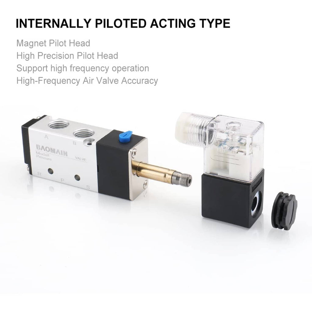 Pneumatic solenoid valve with pilot head, clear coil, and metal manifold assembly
