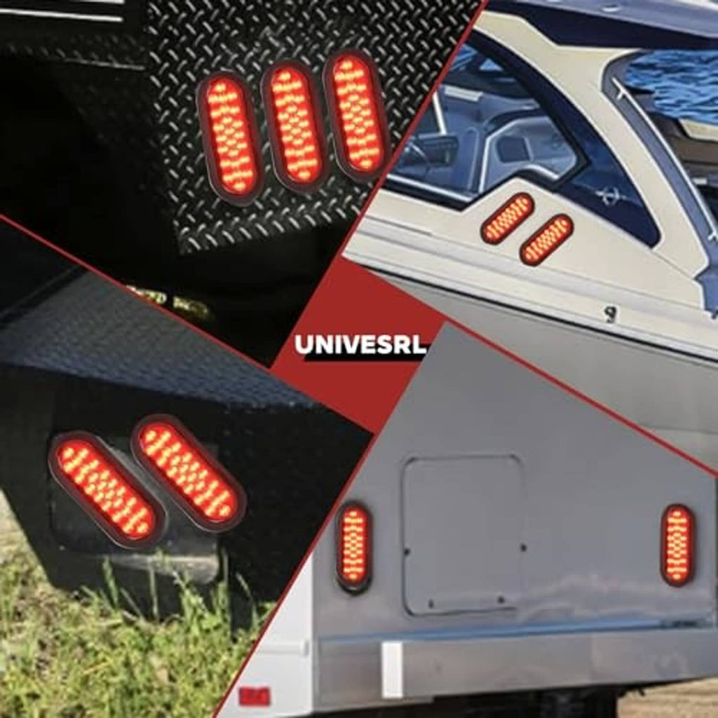 Mounted oval red LED trailer tail lights on vehicle rear