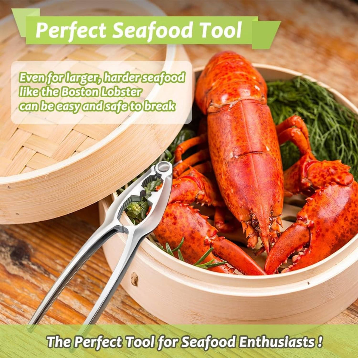 Stainless steel lobster cracker pliers tool with long handle for breaking shells