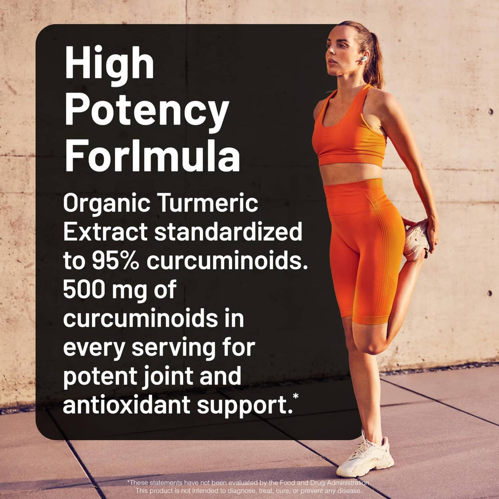 High potency formula label for organic turmeric extract with 95% curcuminoids claim