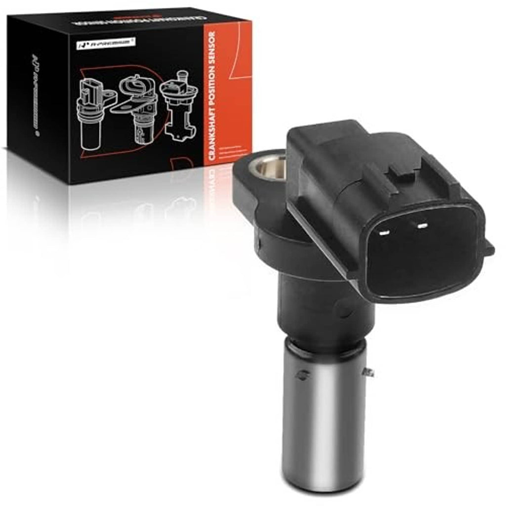 Crankshaft position sensor, black connector end and silver body with mounting pin