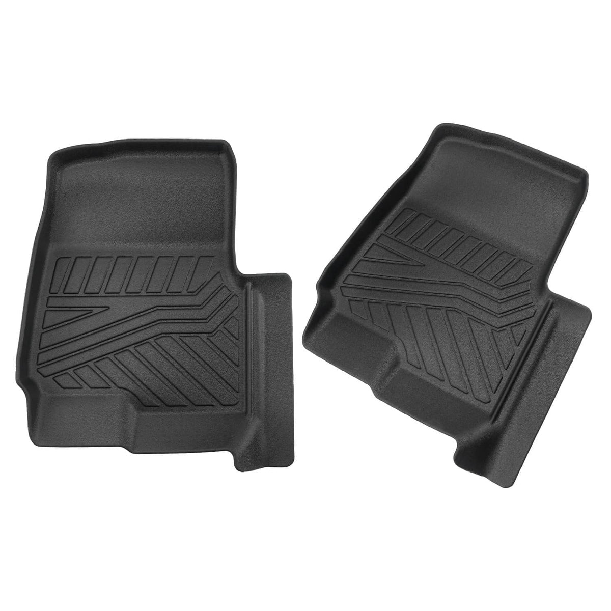 Black TPE front floor mats with textured tread pattern and raised side walls