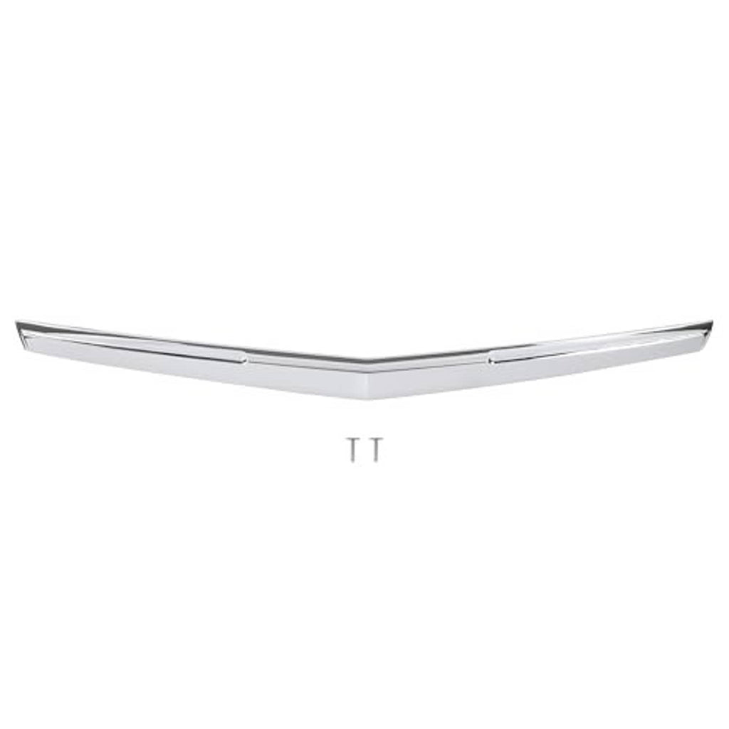 Silver hood grille trim molding, curved V-shaped chrome bar with mounting tabs