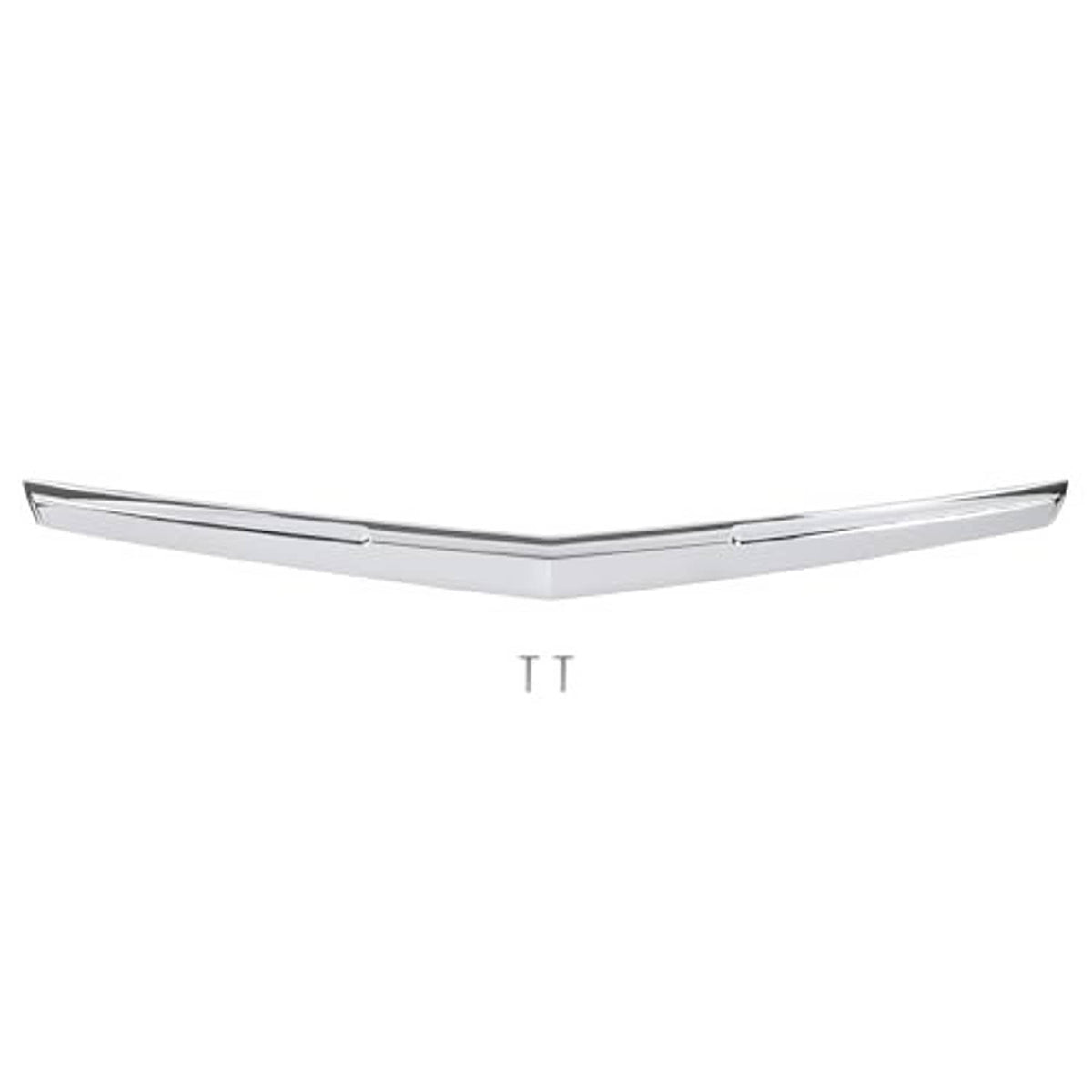 Silver hood grille trim molding, curved V-shaped chrome bar with mounting tabs