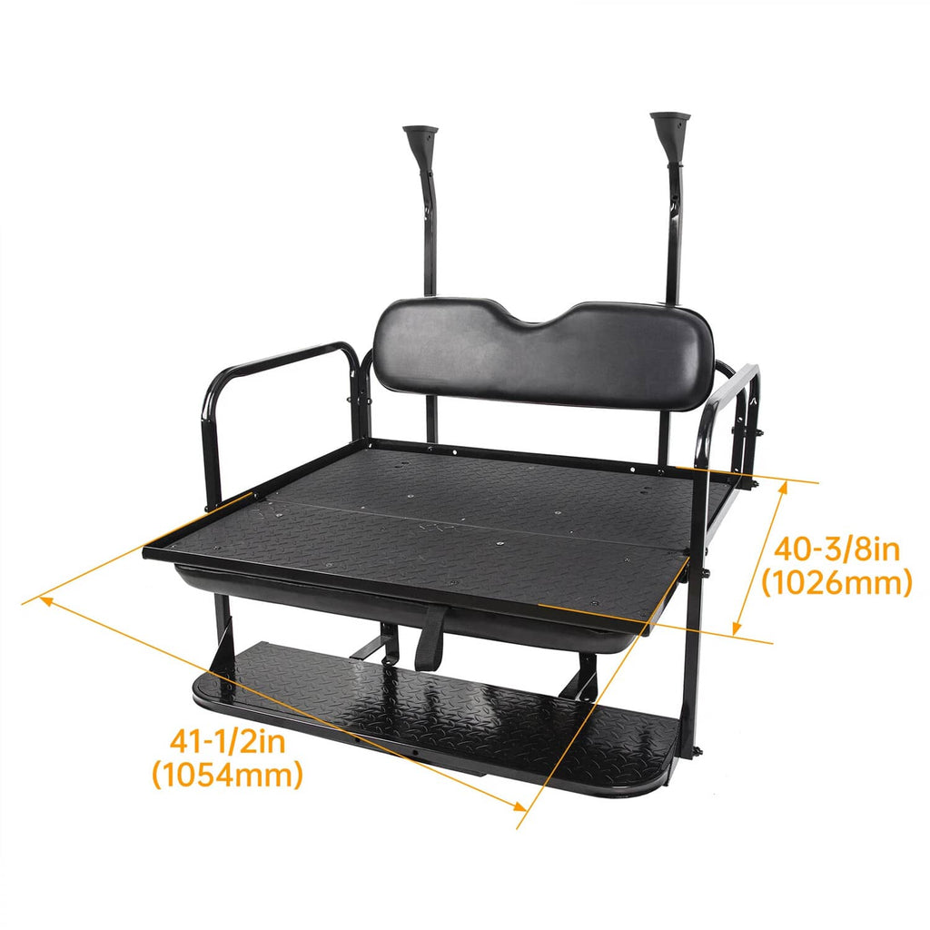 Black flip rear seat kit with padded bench backrest and textured platform base