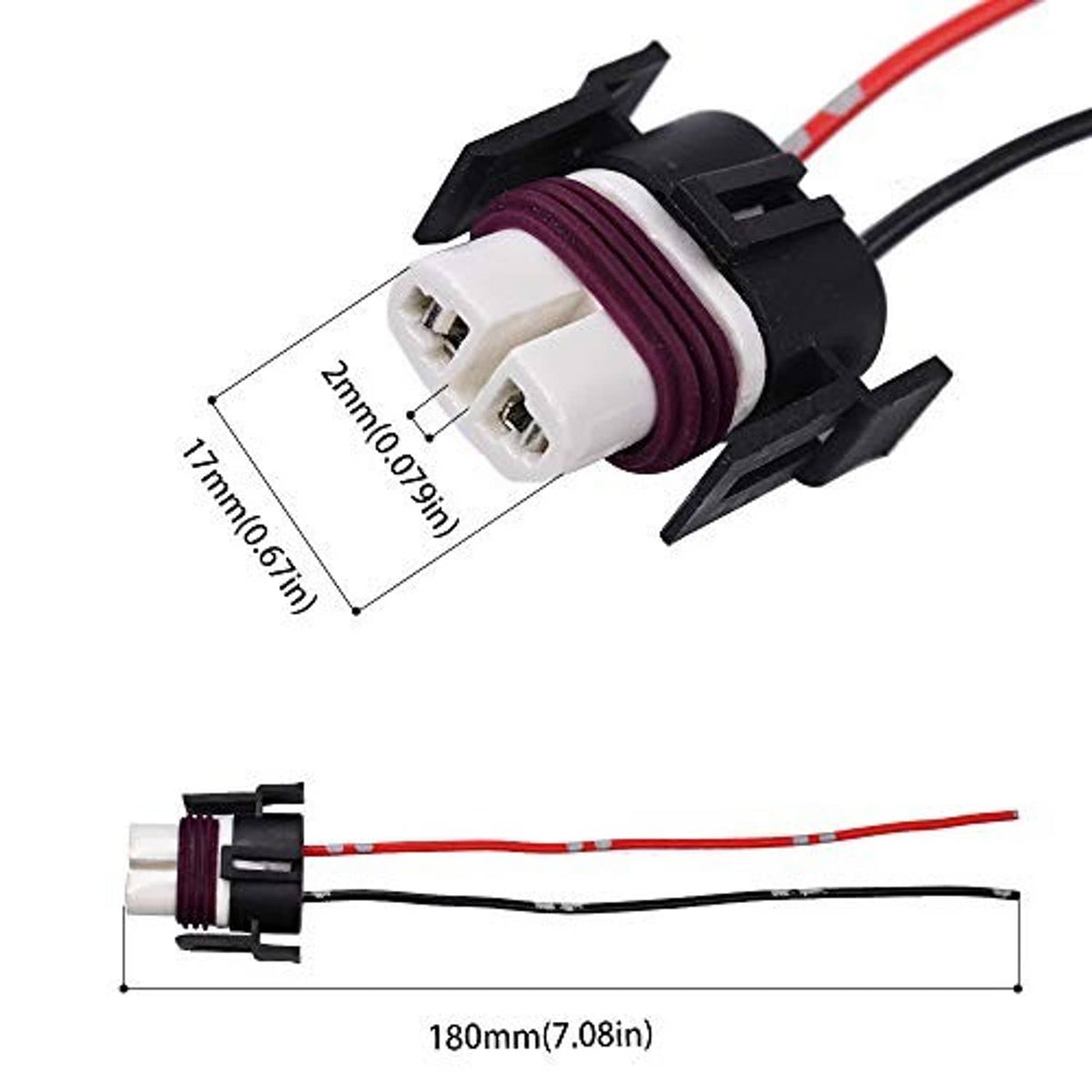 Ceramic H11 socket plug connector with 180mm wire length and pin-width measurement