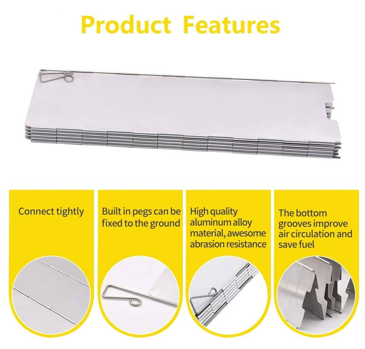 Aluminum stove windscreen panel with details, shown as a long 10-plate design