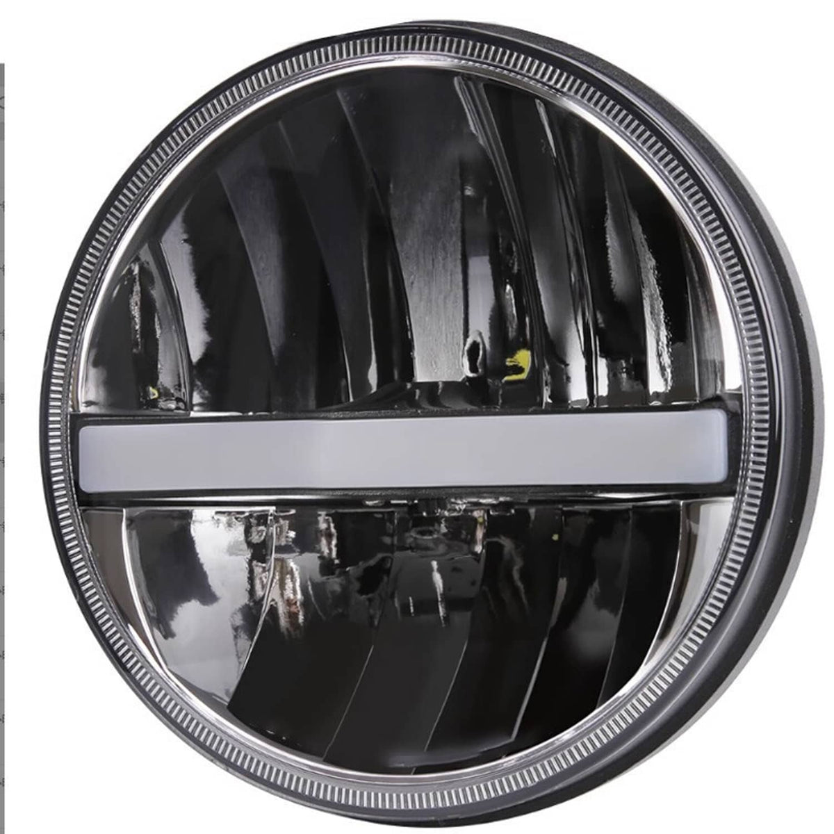 Round halo LED headlight front reflector with chrome-ring bezel and light bar