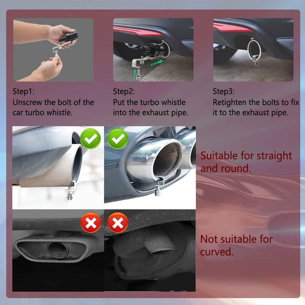 Black turbo whistle installation kit with mounting clamp and hardware for exhaust pipe