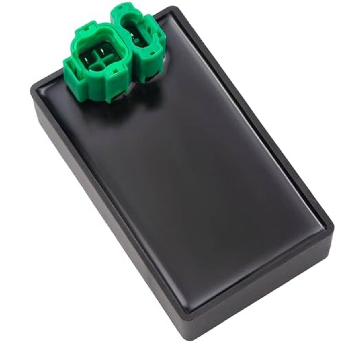 Ignition CDI module box, black case with two green electrical connectors