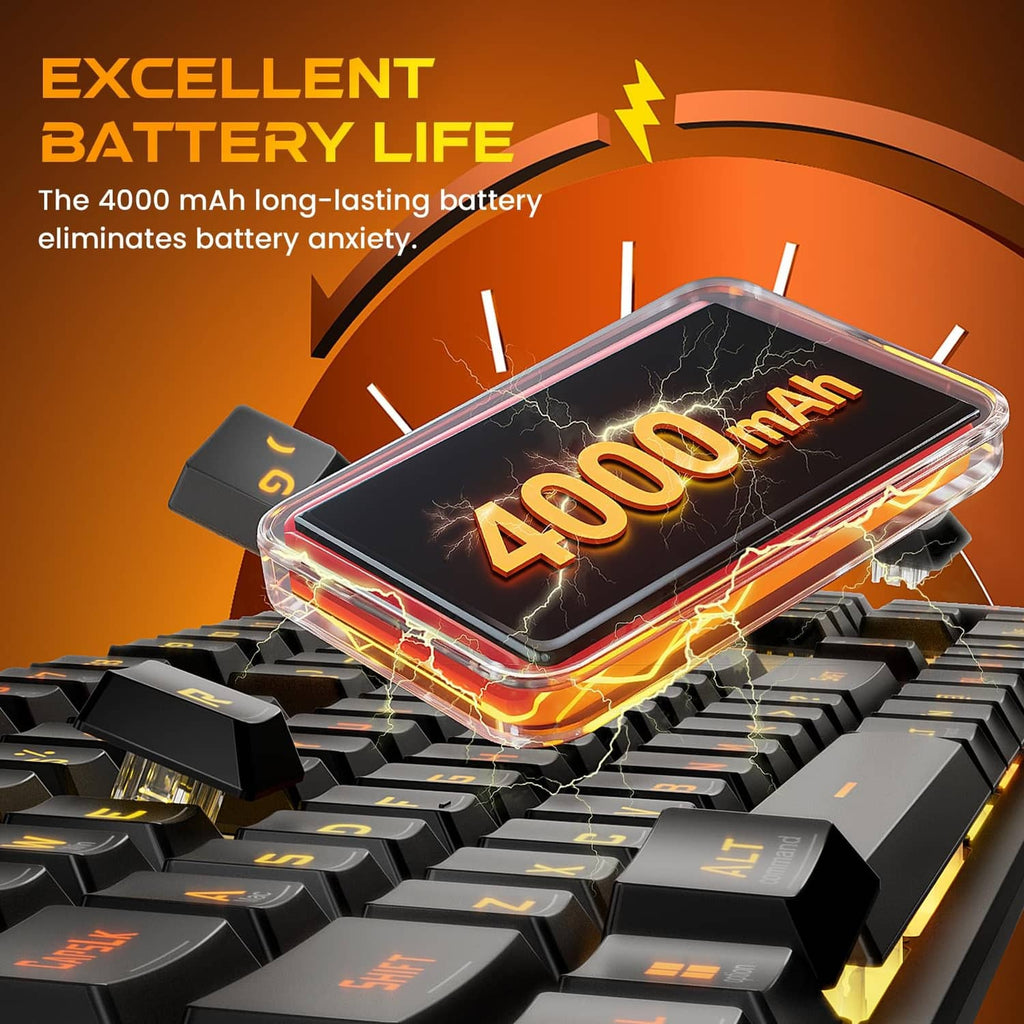 Redragon K521 Pro wireless gaming keyboard with bright orange-backlit key accents