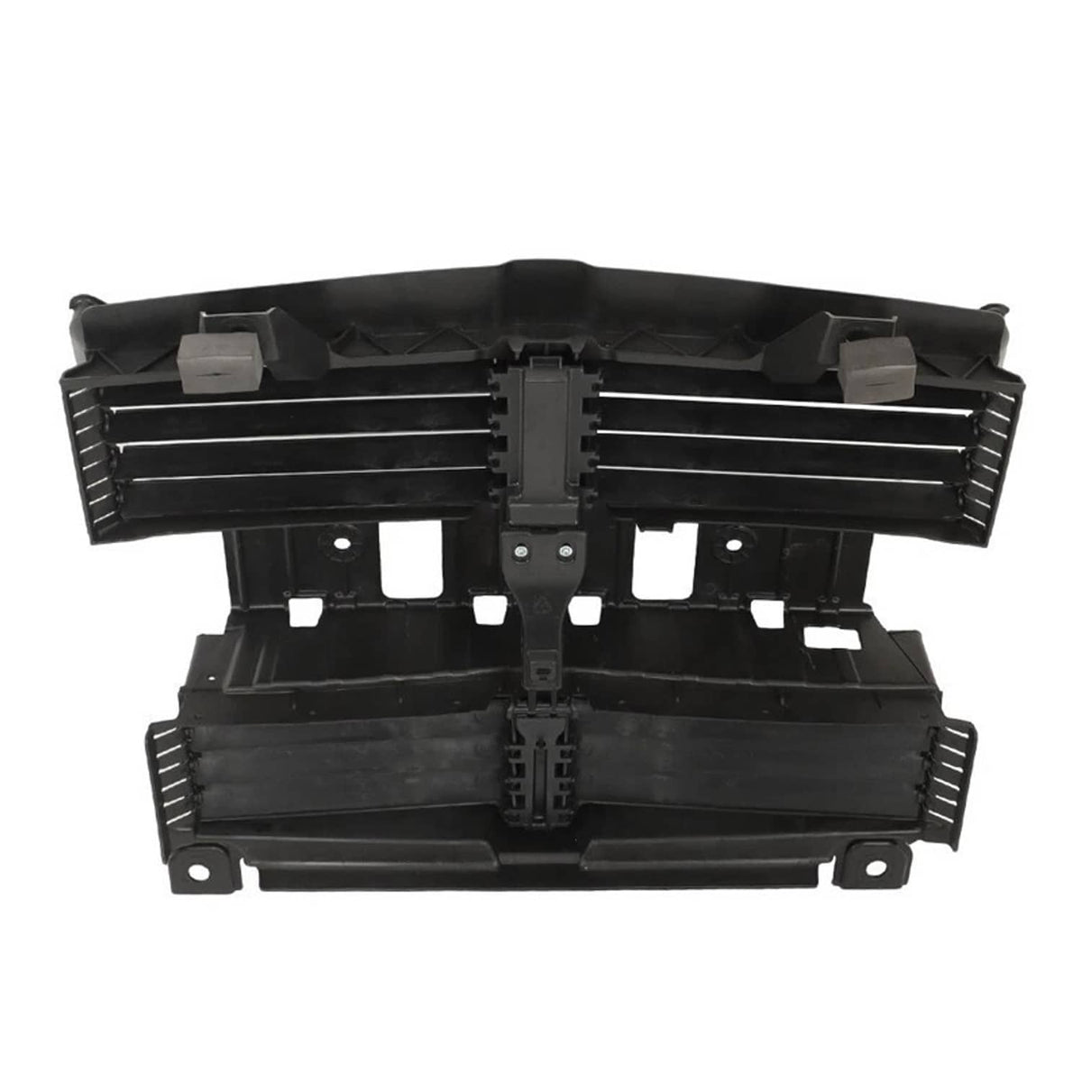 Black radiator shutter control assembly, front grille with central actuator piece